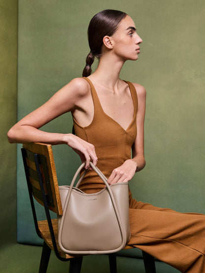 Mini Lyla Tubular Tote Bag - Taupe | CHARLES & KEITH