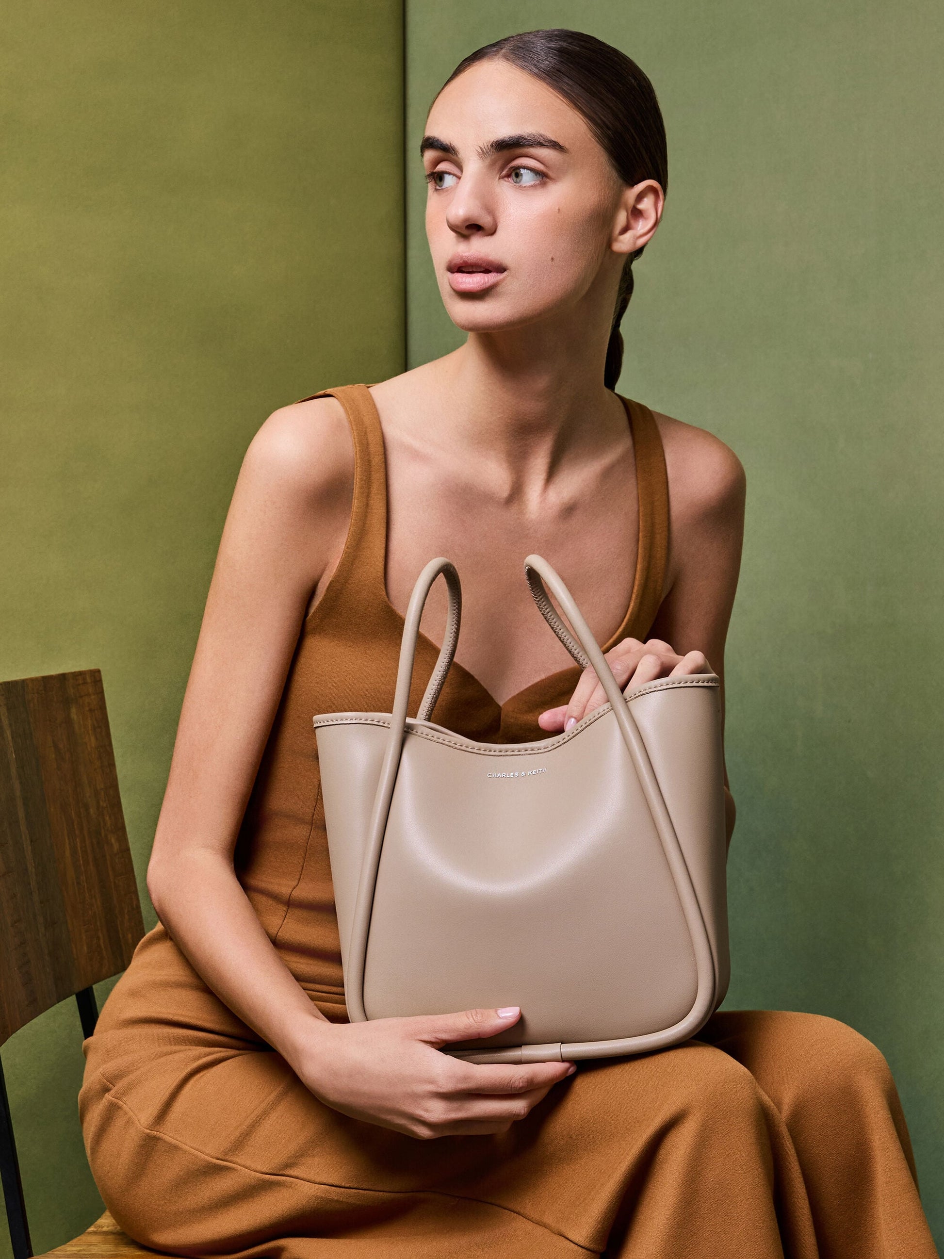 Mini Lyla Tubular Tote Bag - Taupe | CHARLES & KEITH