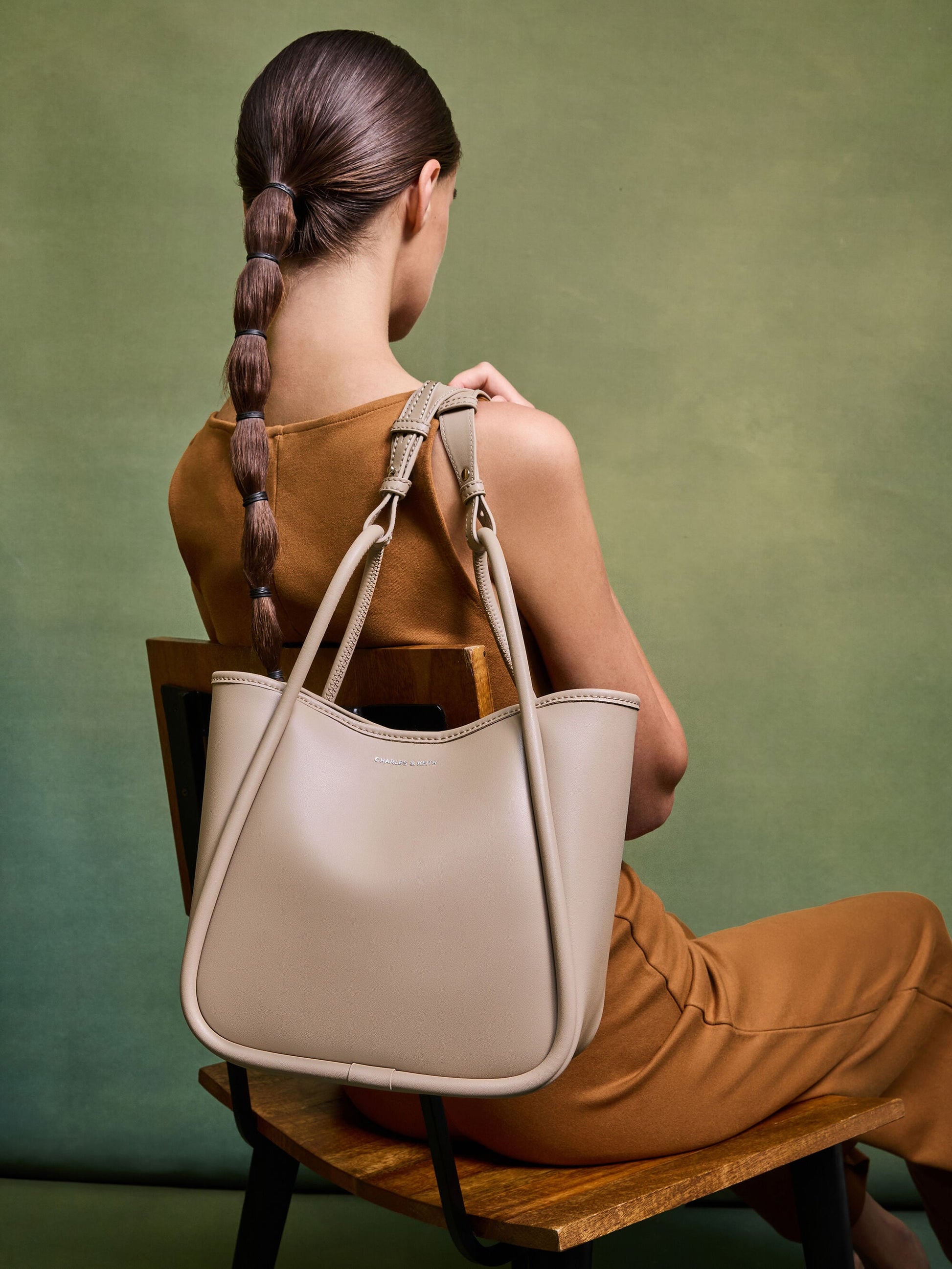 Mini Lyla Tubular Tote Bag - Taupe | CHARLES & KEITH