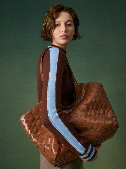 Ivette Woven Tote Bag - Chocolate | CHARLES & KEITH