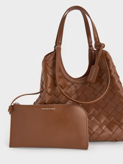 Ivette Woven Tote Bag - Chocolate | CHARLES & KEITH