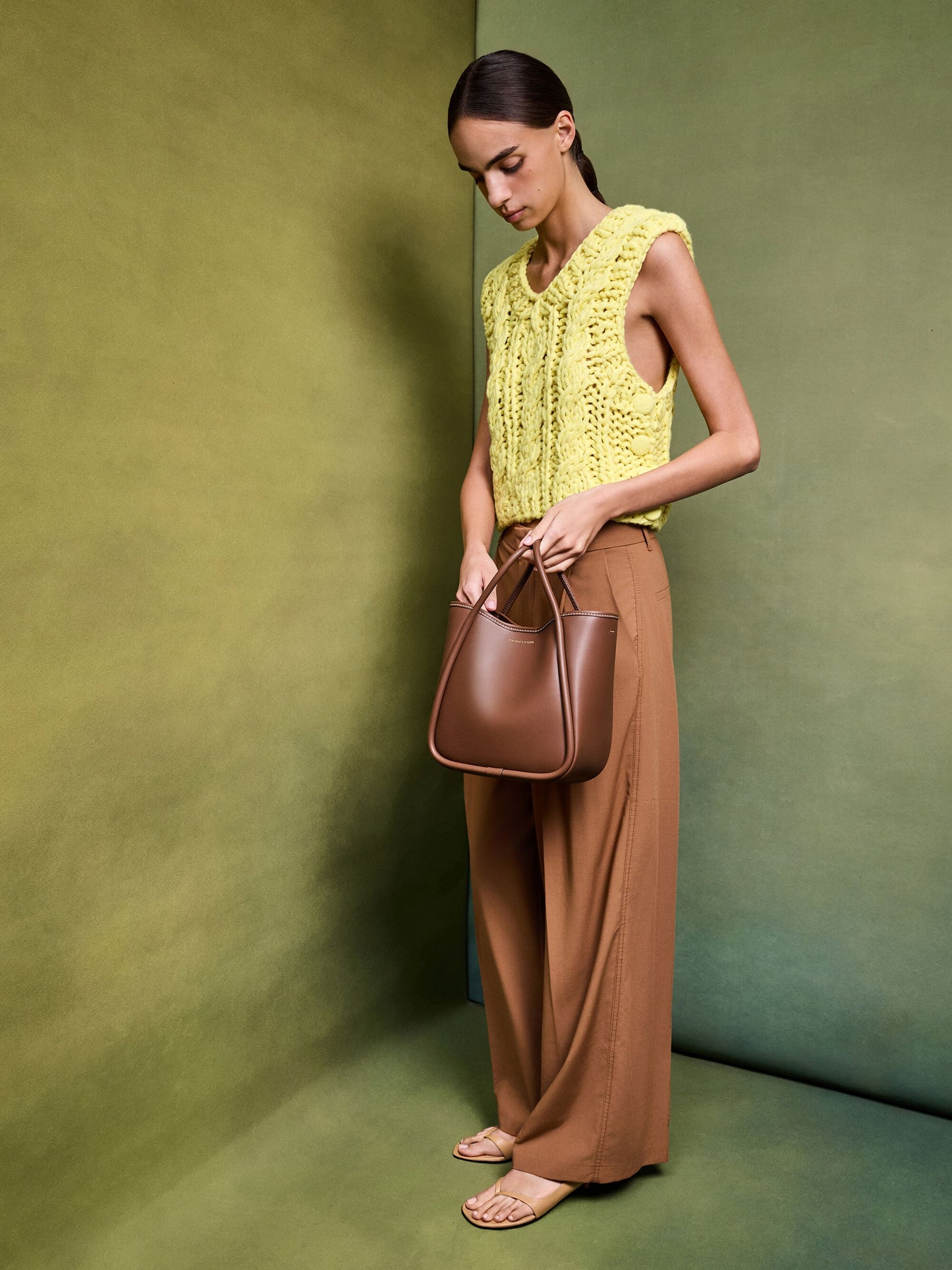 Mini Lyla Tubular Tote Bag - Chocolate | CHARLES & KEITH