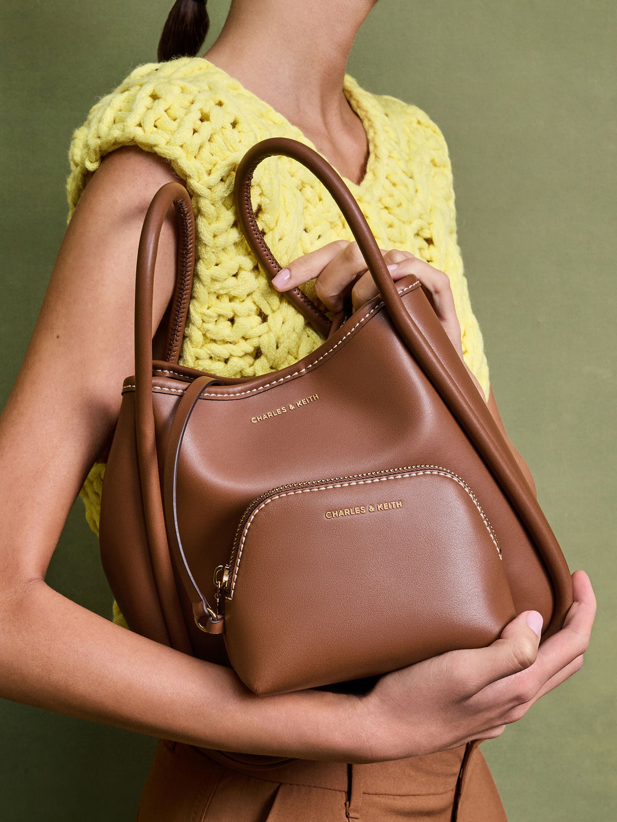 Mini Lyla Tubular Tote Bag - Chocolate | CHARLES & KEITH