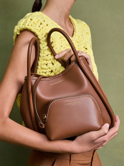 Mini Lyla Tubular Tote Bag - Chocolate | CHARLES & KEITH