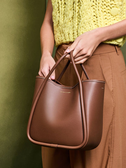 Mini Lyla Tubular Tote Bag - Chocolate | CHARLES & KEITH