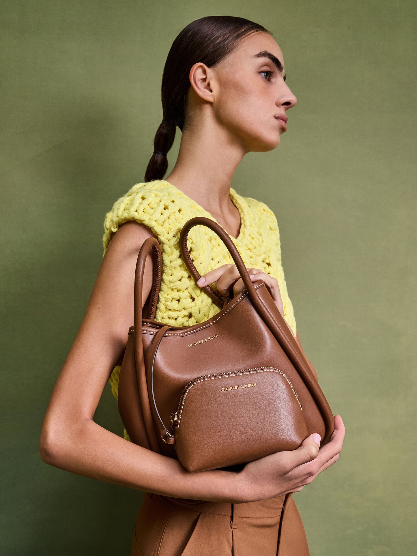 Mini Lyla Tubular Tote Bag - Chocolate | CHARLES & KEITH
