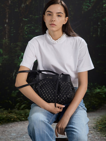 Calla Woven Tote Bag - Black | CHARLES & KEITH