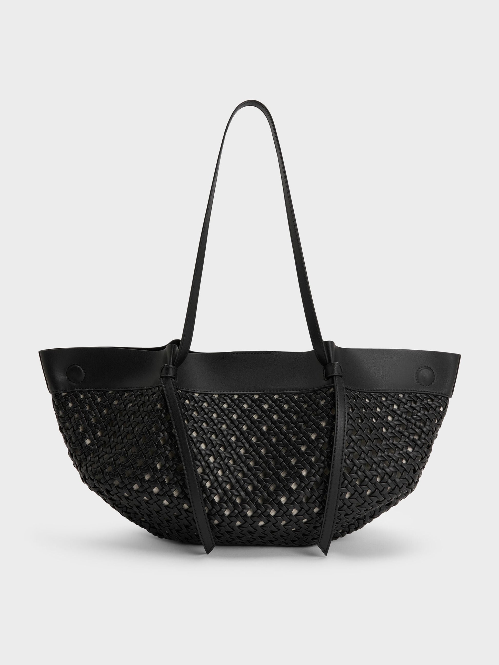 Calla Woven Tote Bag - Black | CHARLES & KEITH