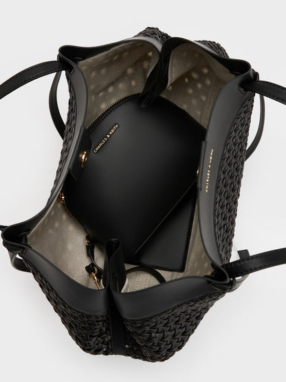 Calla Woven Tote Bag - Black | CHARLES & KEITH