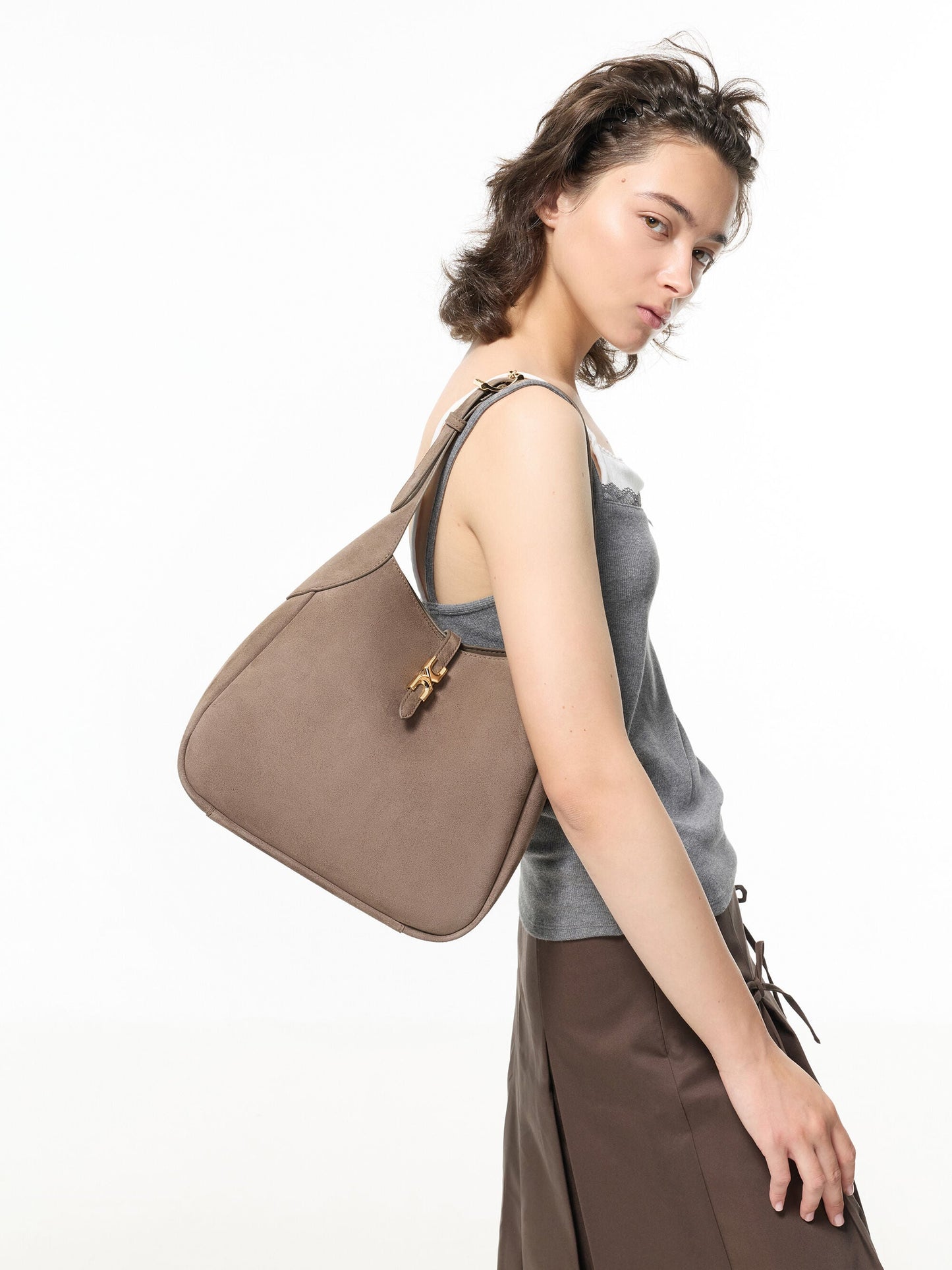 Adalyn Hobo Bag - Stone Grey | CHARLES & KEITH
