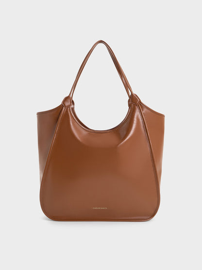 Sianna Crinkle-Effect Slouchy Tote Bag - Chocolate | CHARLES & KEITH