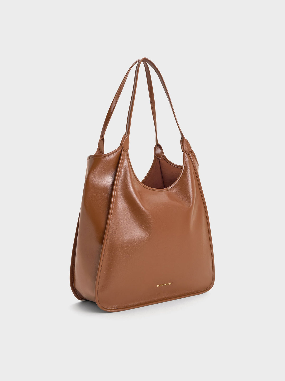 Sianna Crinkle-Effect Slouchy Tote Bag - Chocolate | CHARLES & KEITH