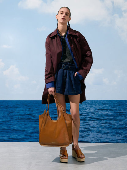 Sianna Crinkle-Effect Slouchy Tote Bag - Chocolate | CHARLES & KEITH