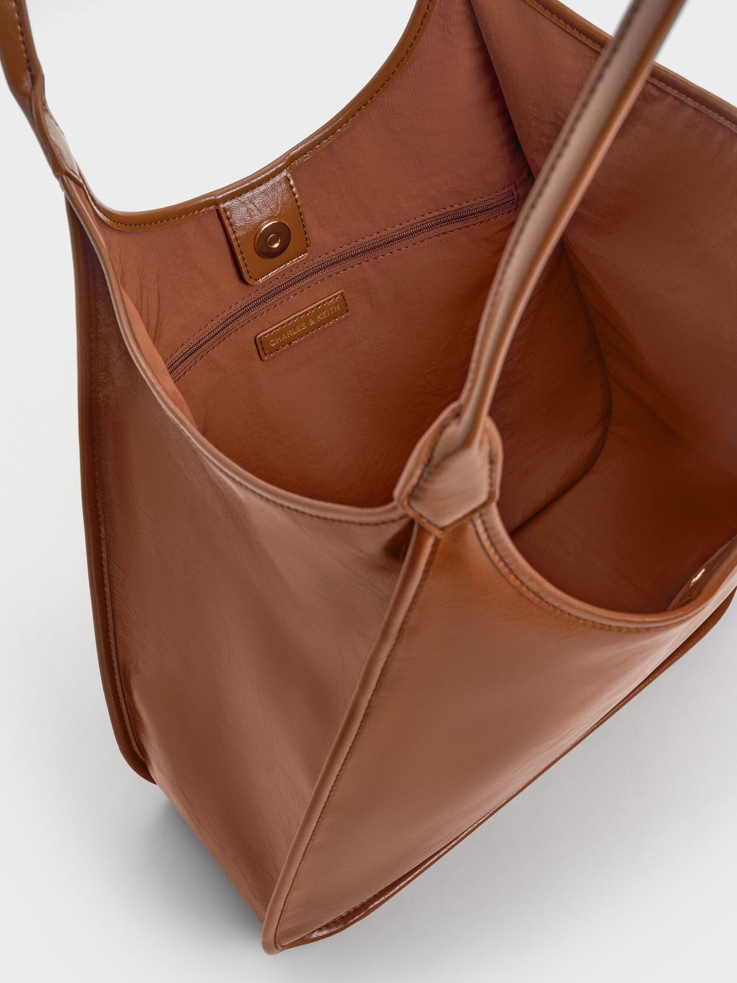 Sianna Crinkle-Effect Slouchy Tote Bag - Chocolate | CHARLES & KEITH