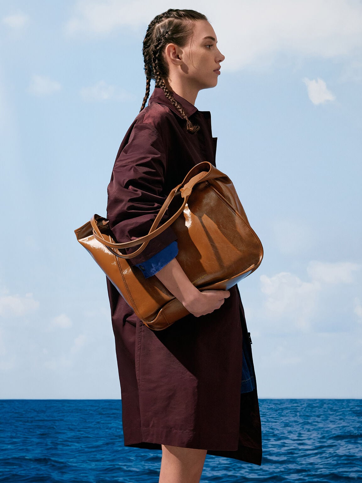 Sianna Crinkle-Effect Slouchy Tote Bag - Chocolate | CHARLES & KEITH