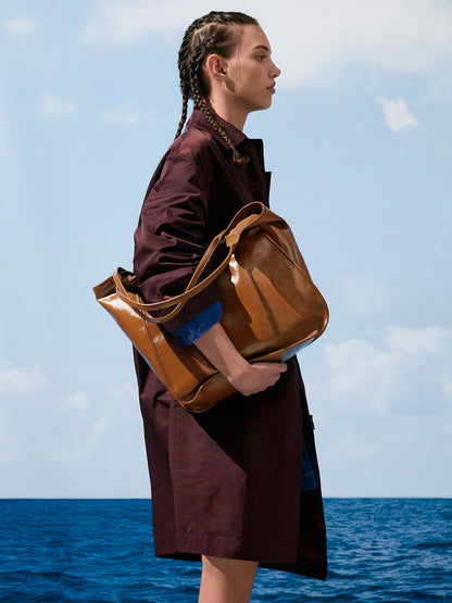 Sianna Crinkle-Effect Slouchy Tote Bag - Chocolate | CHARLES & KEITH