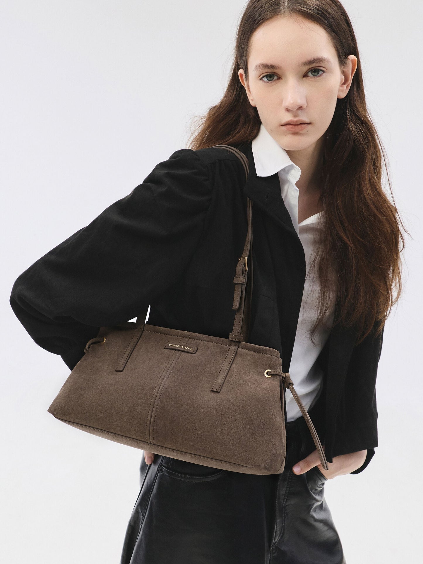 Noane Elongated-Handle Shoulder Bag - Stone Grey | CHARLES & KEITH