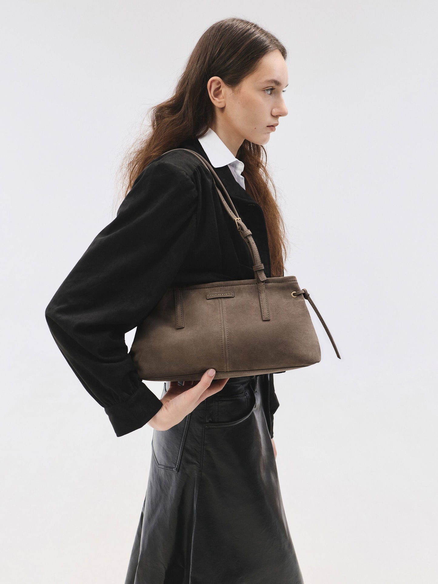 Noane Elongated-Handle Shoulder Bag - Stone Grey | CHARLES & KEITH