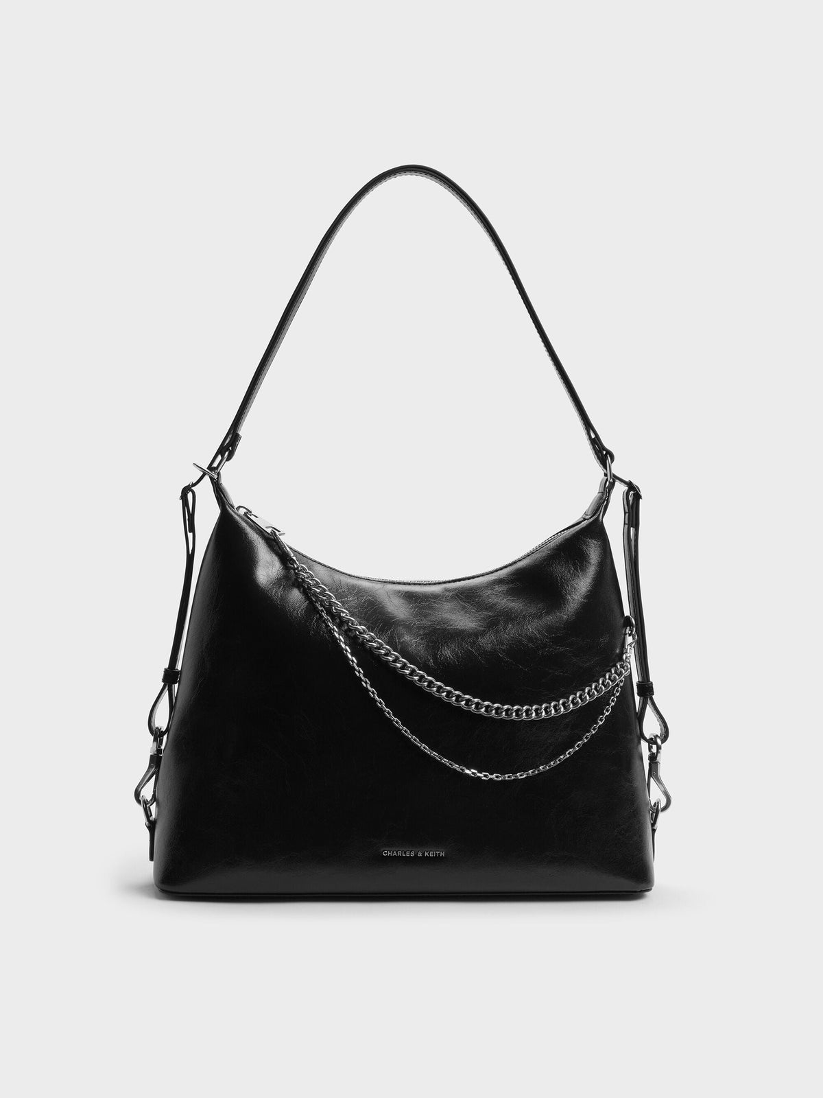 Atwood Chain Convertible Hobo Bag - Noir | CHARLES & KEITH