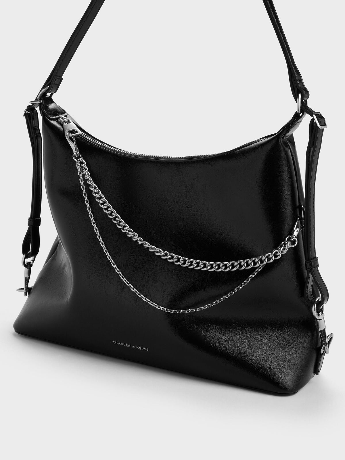 Atwood Chain Convertible Hobo Bag - Noir | CHARLES & KEITH