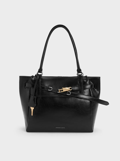 Delfina Belted Tote Bag - Noir | CHARLES & KEITH