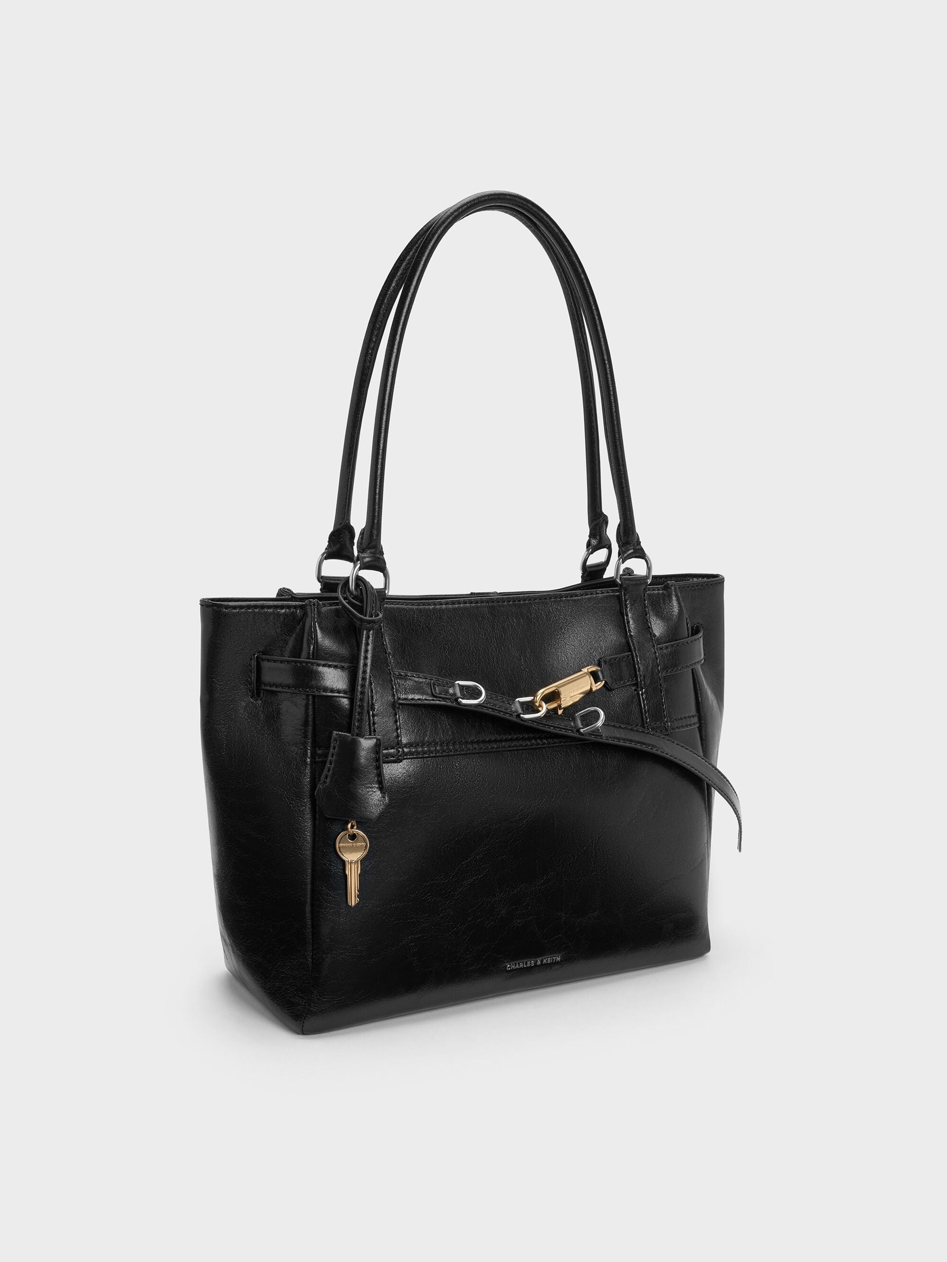 Delfina Belted Tote Bag - Noir | CHARLES & KEITH