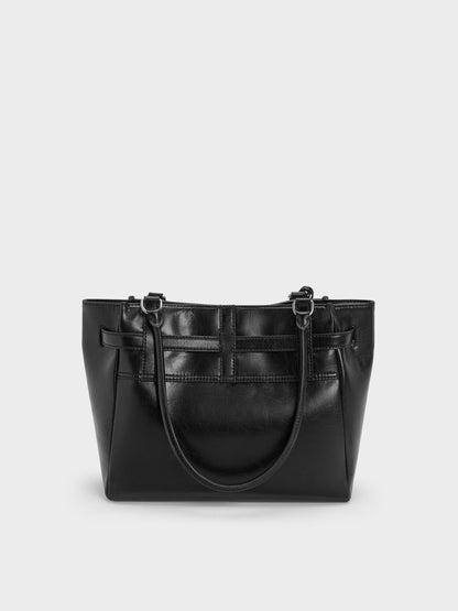 Delfina Belted Tote Bag - Noir | CHARLES & KEITH