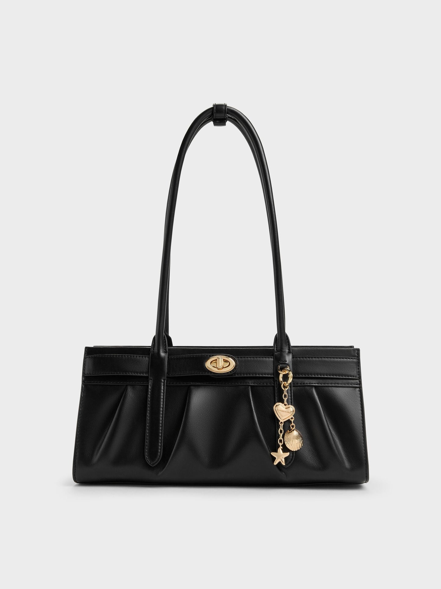 Isolde Belted Ruched Shoulder Bag - Black | CHARLES & KEITH