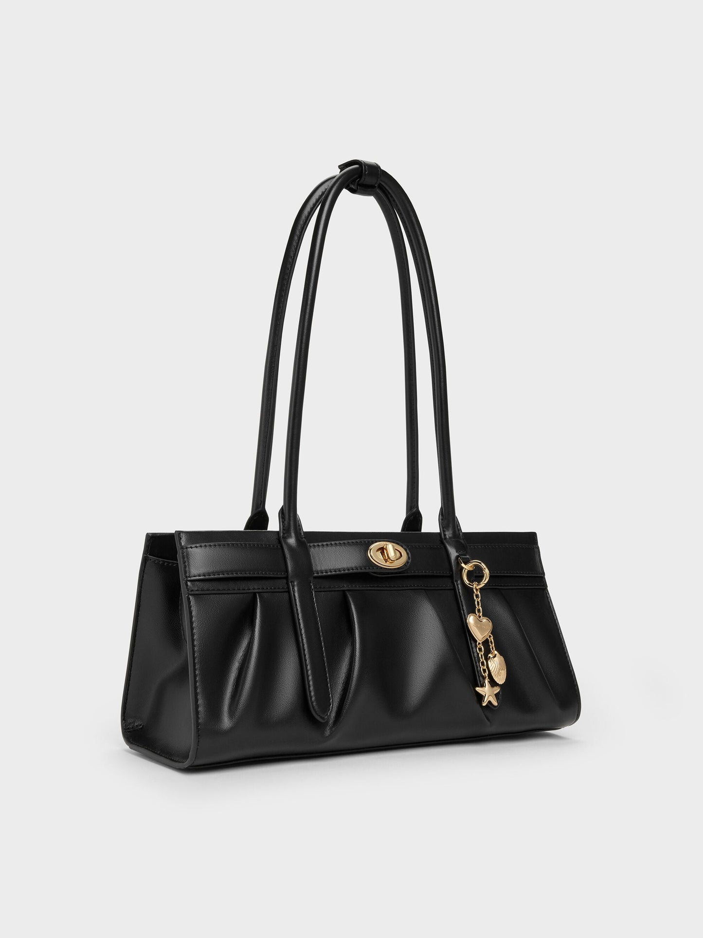 Isolde Belted Ruched Shoulder Bag - Black | CHARLES & KEITH