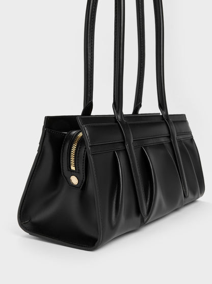 Isolde Belted Ruched Shoulder Bag - Black | CHARLES & KEITH