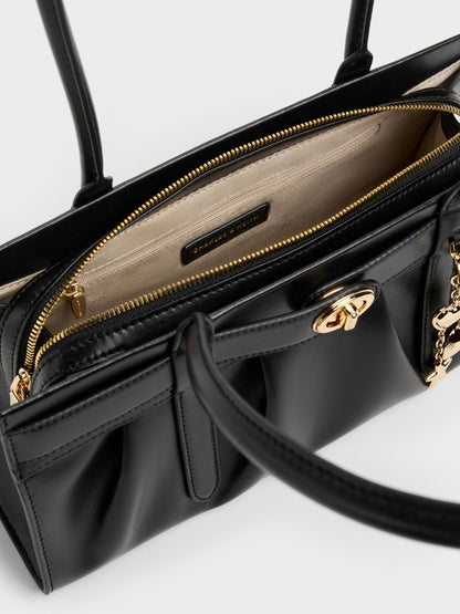 Isolde Belted Ruched Shoulder Bag - Black | CHARLES & KEITH