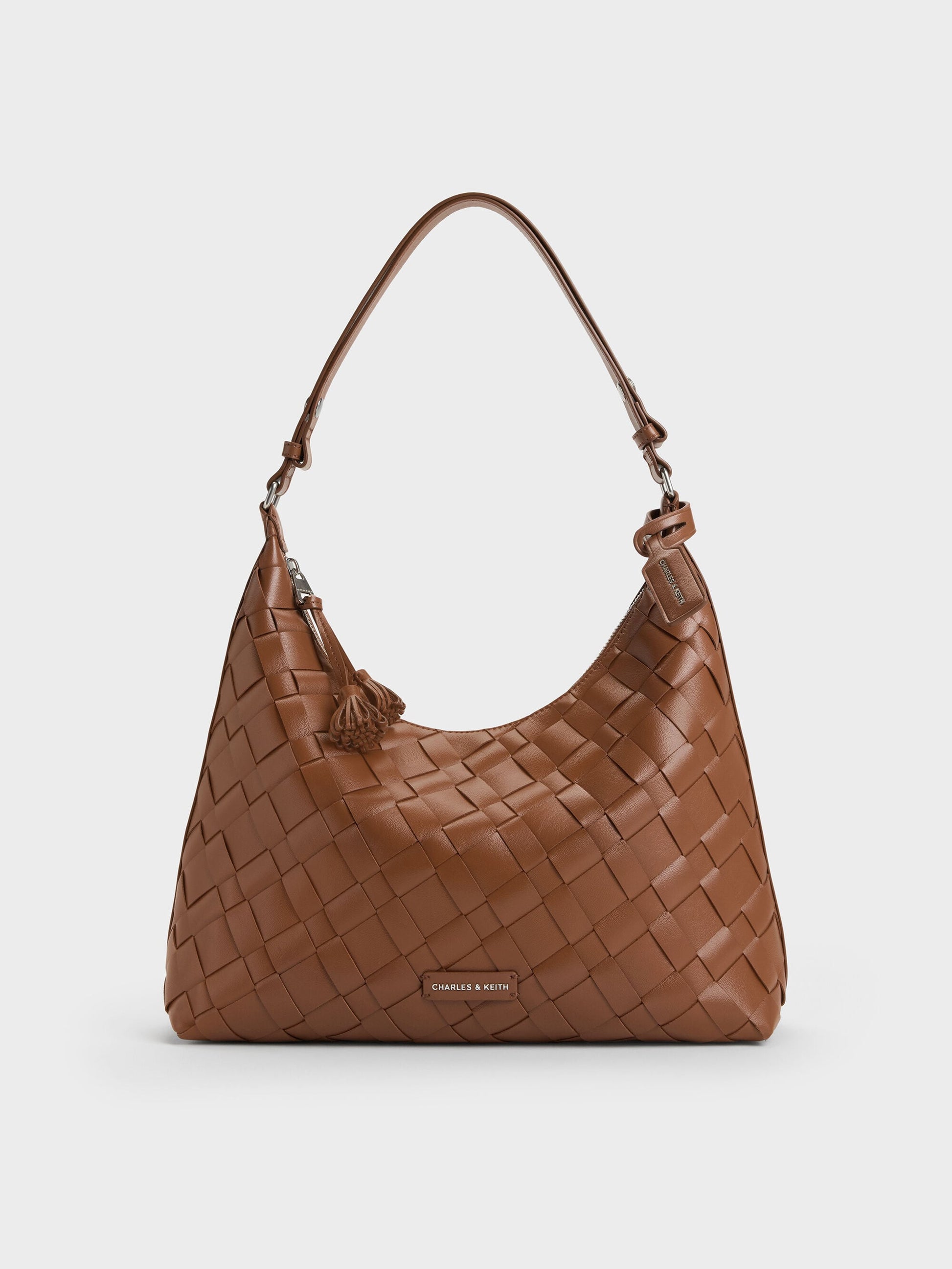 Ivette Woven Tassel Hobo Bag - Chocolate | CHARLES & KEITH