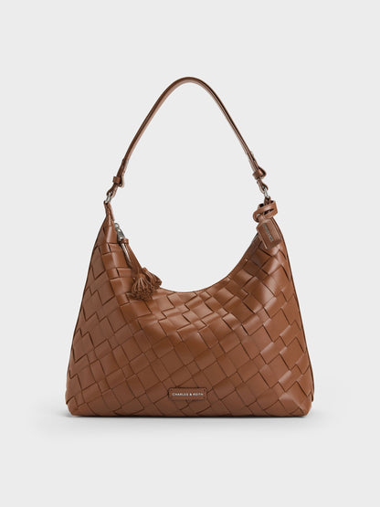 Ivette Woven Tassel Hobo Bag - Chocolate | CHARLES & KEITH