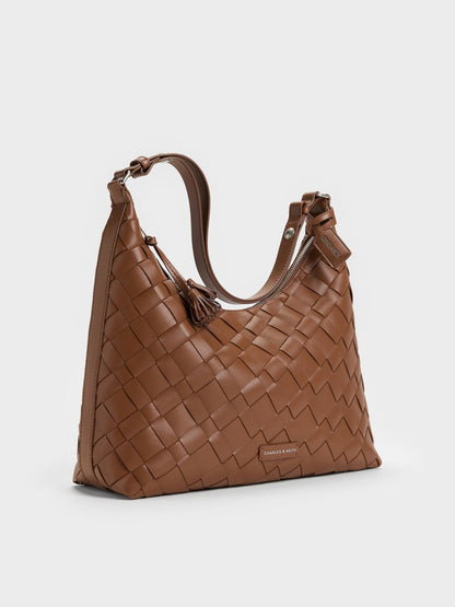 Ivette Woven Tassel Hobo Bag - Chocolate | CHARLES & KEITH