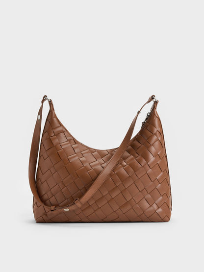 Ivette Woven Tassel Hobo Bag - Chocolate | CHARLES & KEITH