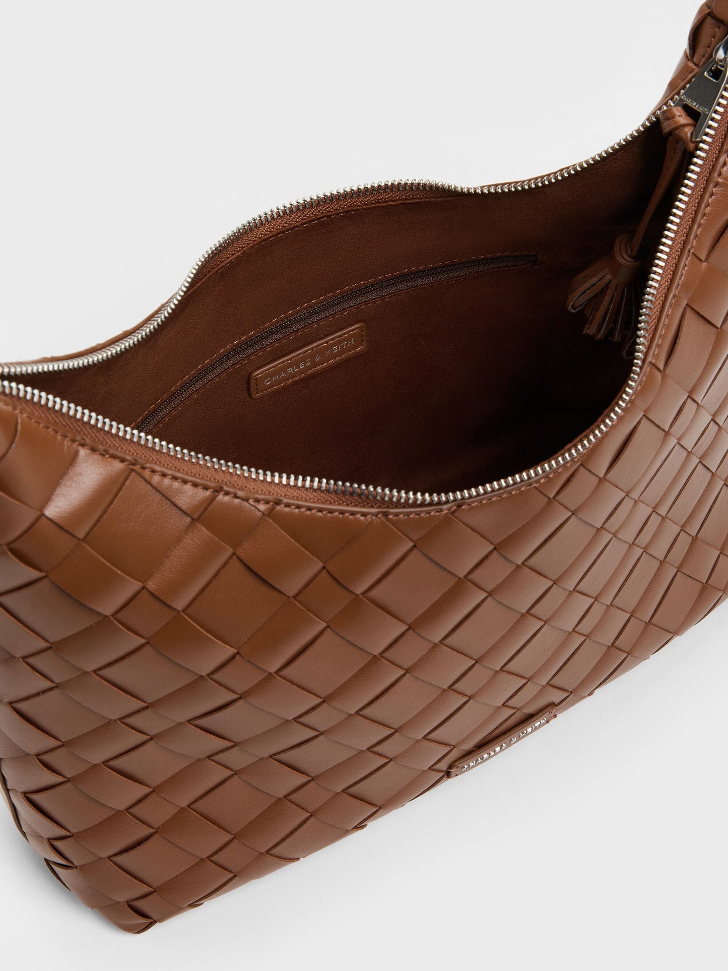 Ivette Woven Tassel Hobo Bag - Chocolate | CHARLES & KEITH