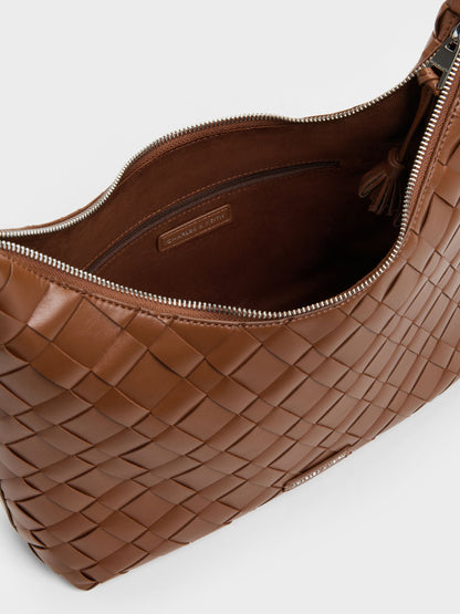 Ivette Woven Tassel Hobo Bag - Chocolate | CHARLES & KEITH