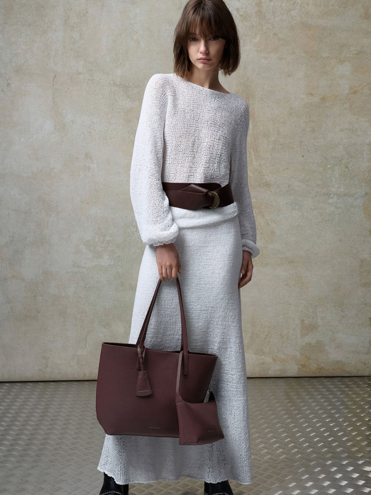 Beryl Tote Bag - Wineberry Red | CHARLES & KEITH