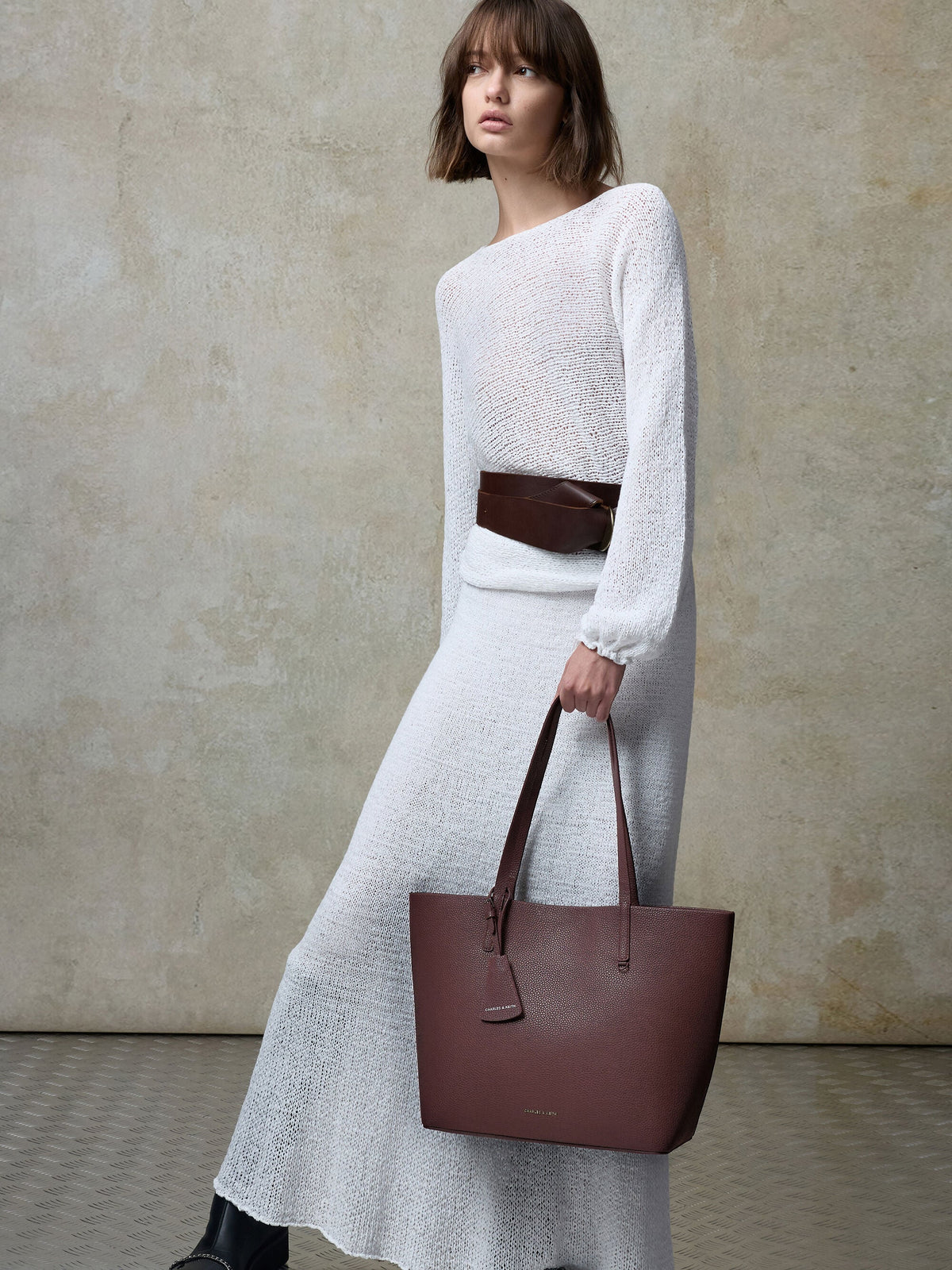 Beryl Tote Bag - Wineberry Red | CHARLES & KEITH