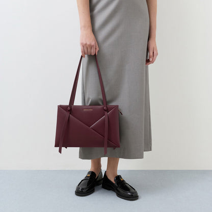 Midori Geometric Tote Bag - Wineberry Red | CHARLES & KEITH