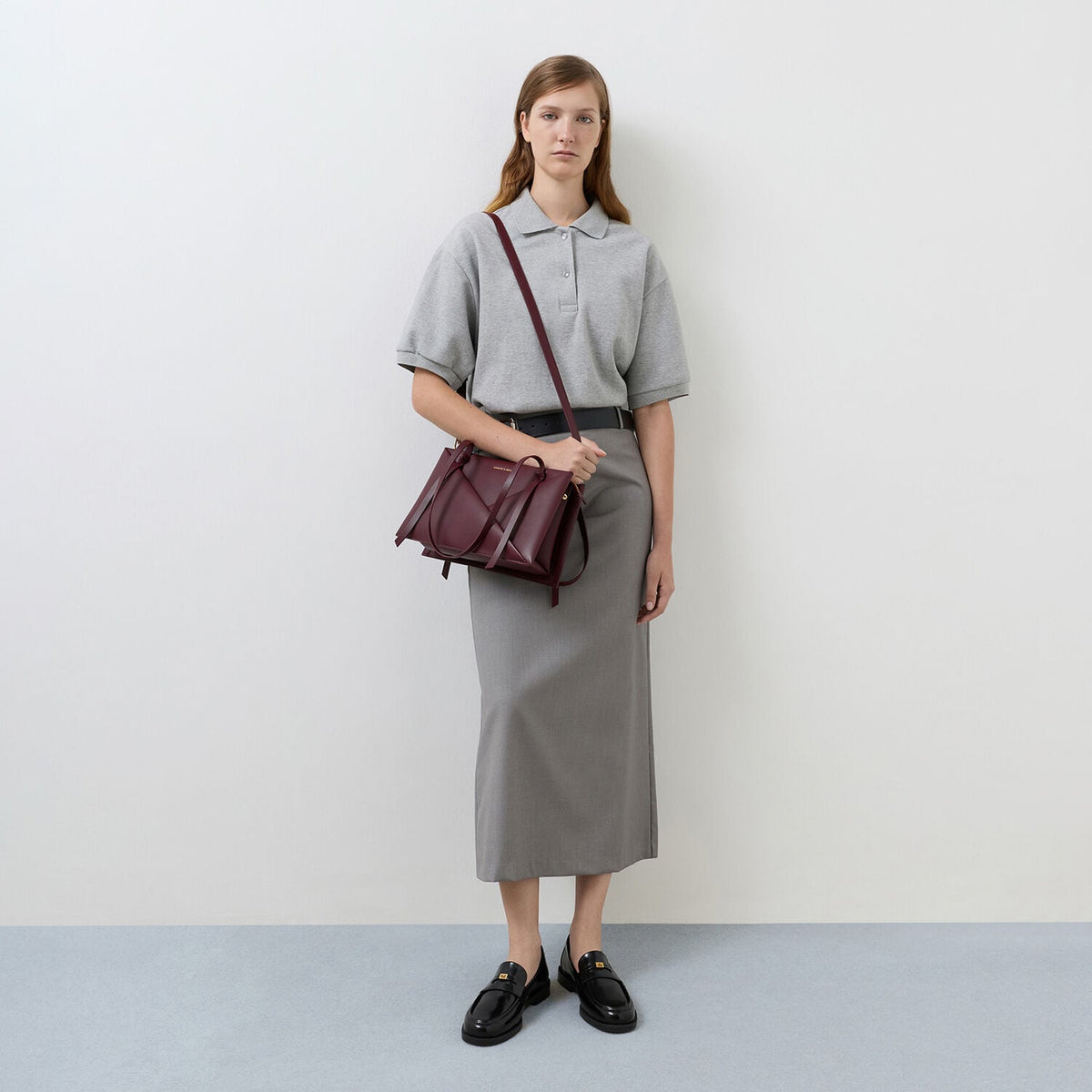 Midori Geometric Tote Bag - Wineberry Red | CHARLES & KEITH