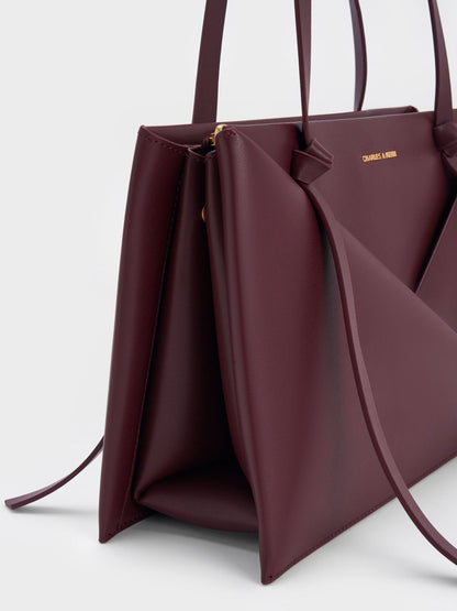 Midori Geometric Tote Bag - Wineberry Red | CHARLES & KEITH