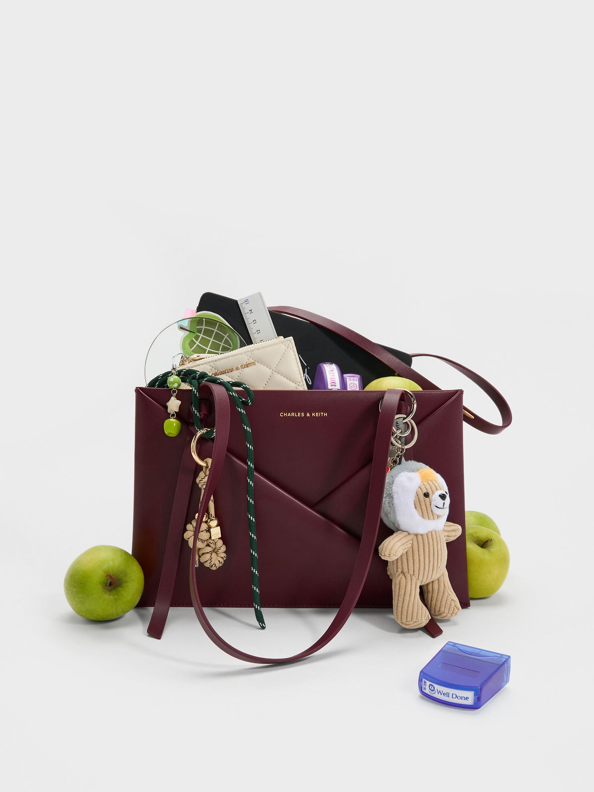 Midori Geometric Tote Bag - Wineberry Red | CHARLES & KEITH