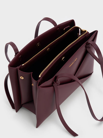 Midori Geometric Tote Bag - Wineberry Red | CHARLES & KEITH