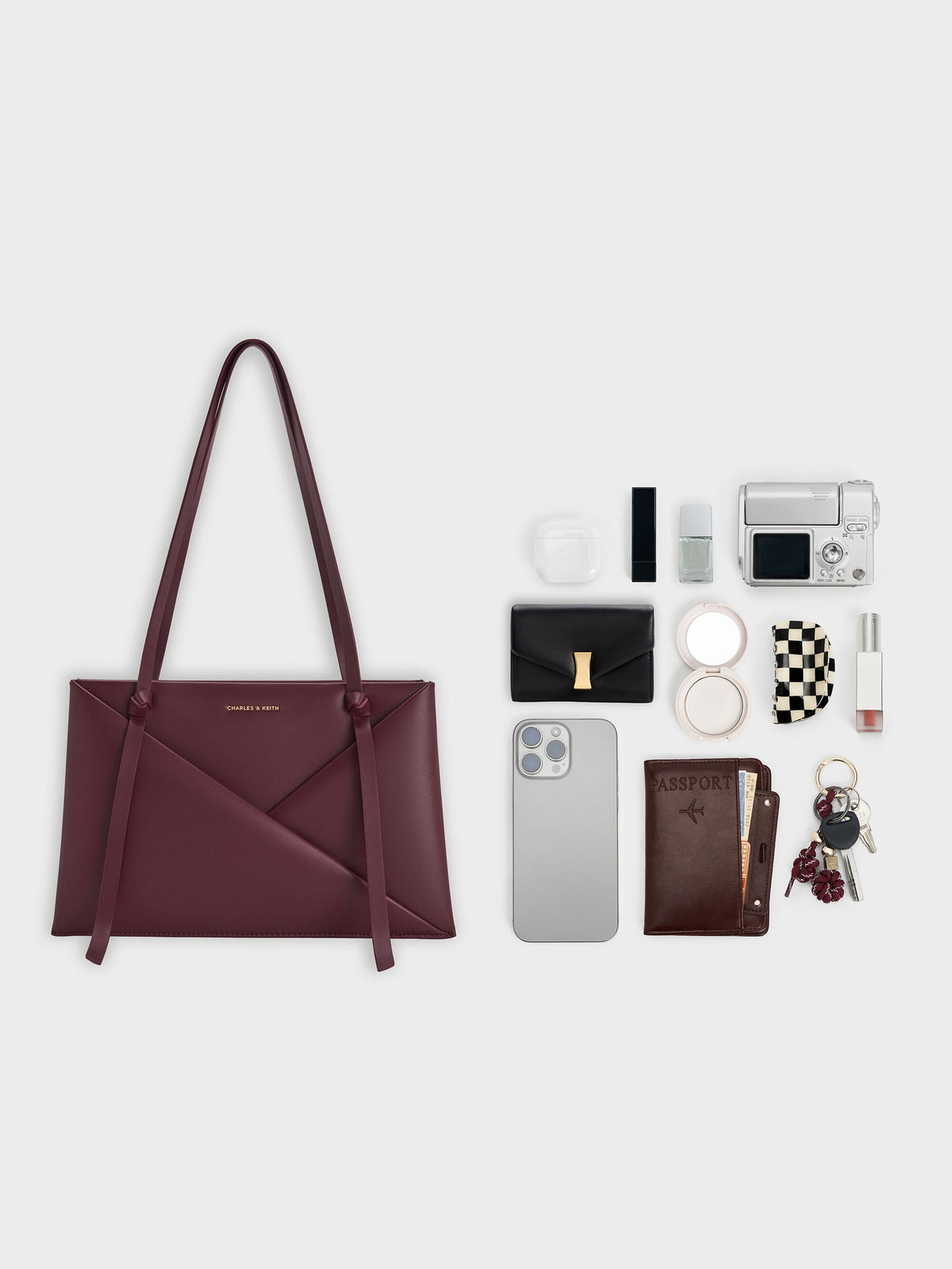 Midori Geometric Tote Bag - Wineberry Red | CHARLES & KEITH