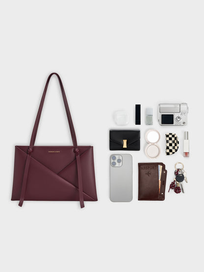 Midori Geometric Tote Bag - Wineberry Red | CHARLES & KEITH