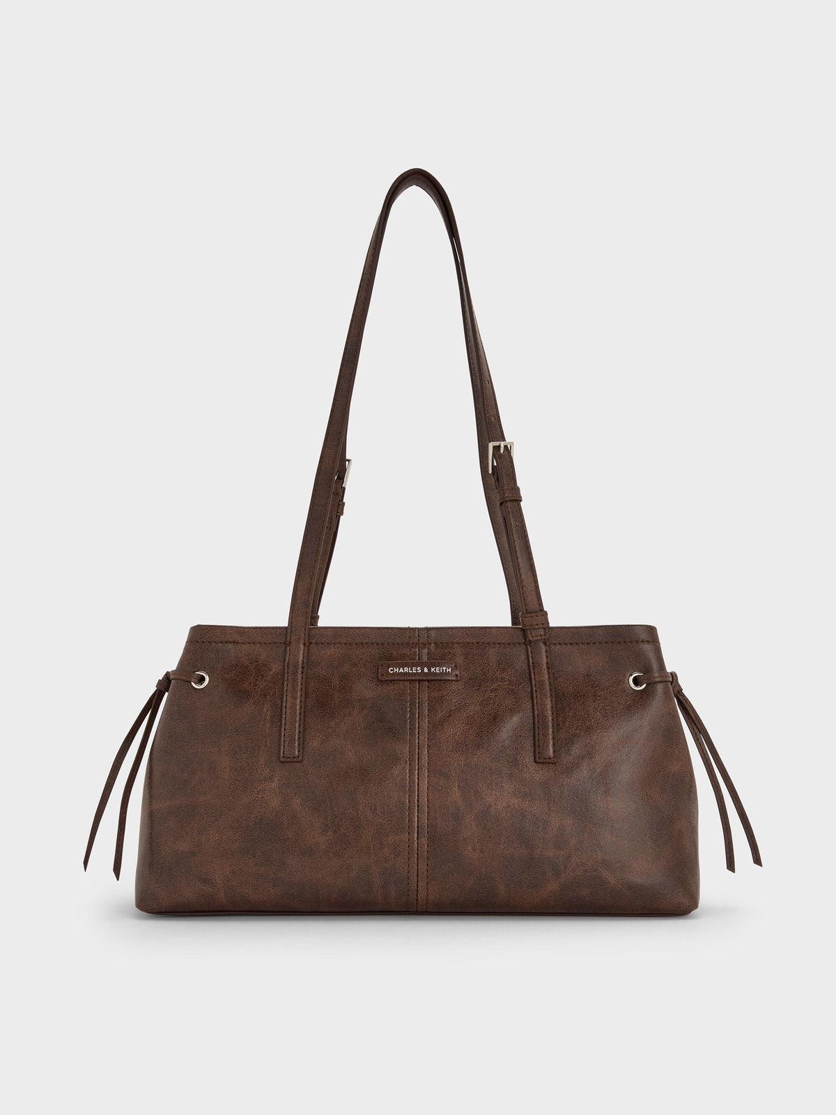 Noane Elongated-Handle Shoulder Bag - Distressed Coffee | CHARLES & KEITH