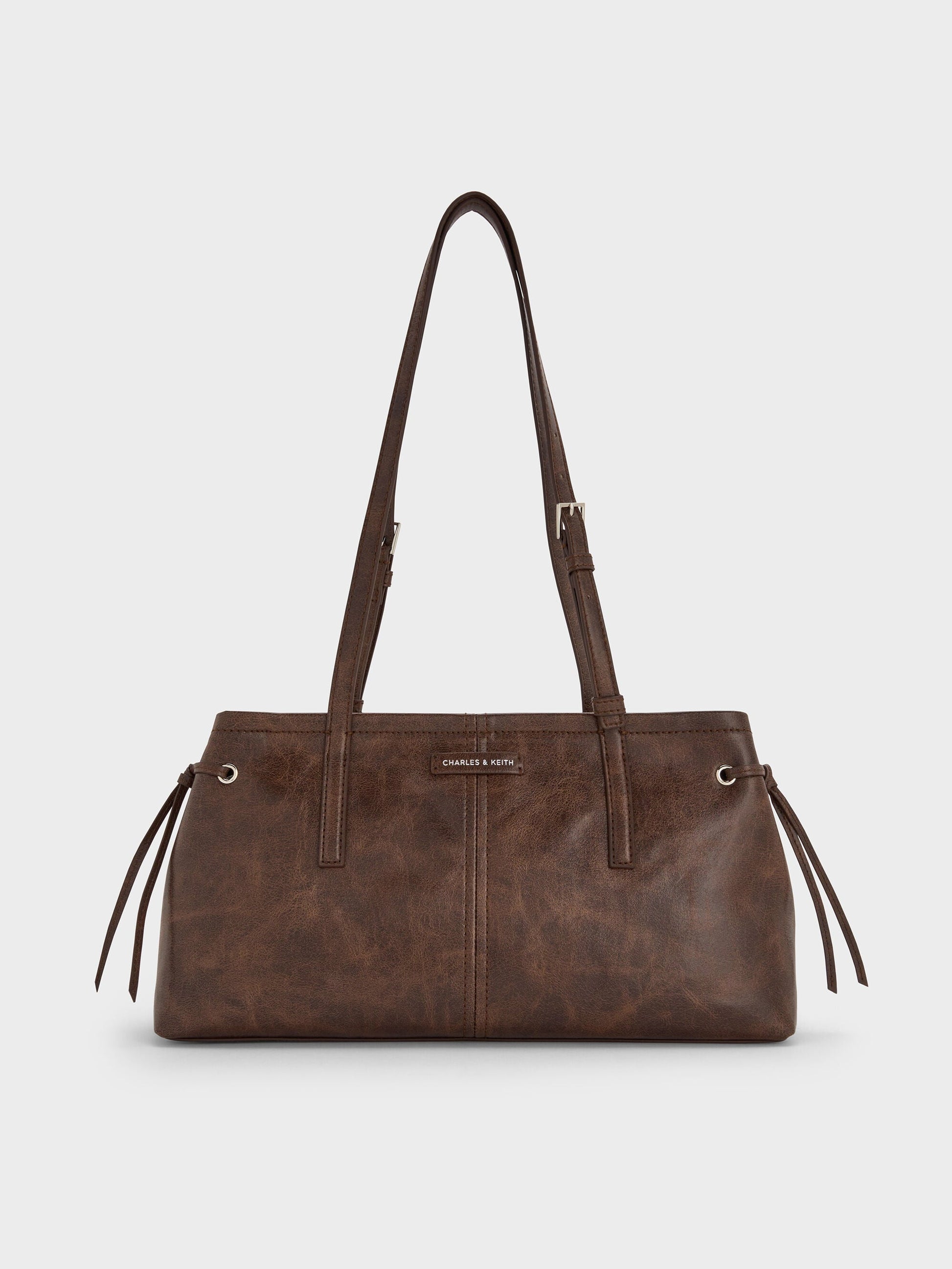 Noane Elongated-Handle Shoulder Bag - Distressed Coffee | CHARLES & KEITH