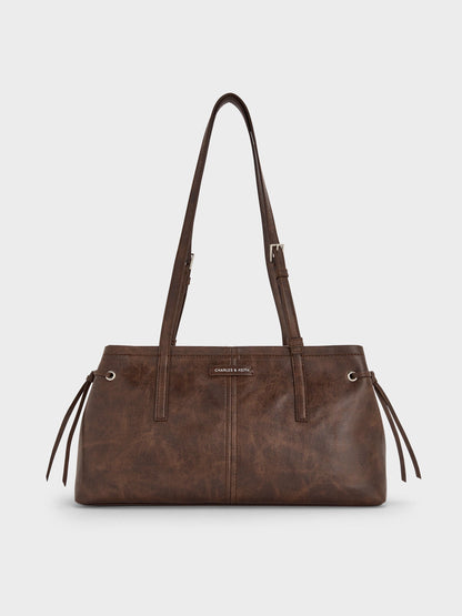 Noane Elongated-Handle Shoulder Bag - Distressed Coffee | CHARLES & KEITH
