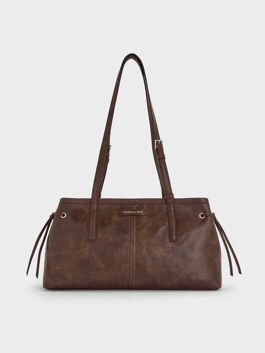 Noane Elongated-Handle Shoulder Bag - Distressed Coffee | CHARLES & KEITH